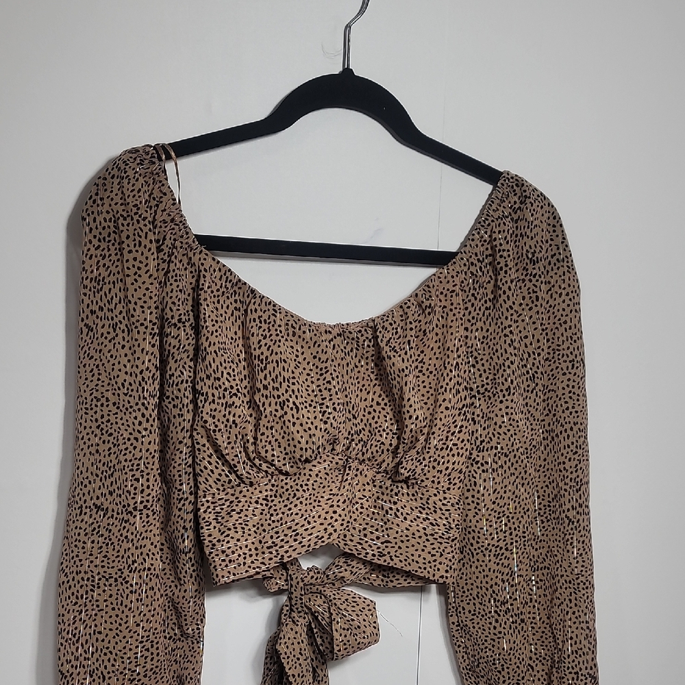 Japna Leopard Print Midriff Cropped Back Tie Women's Top